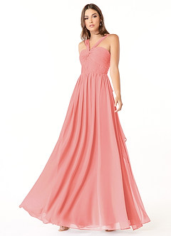Azazie Dionne Bridesmaid Dresses Coral A-Line Corset Chiffon Dress image4