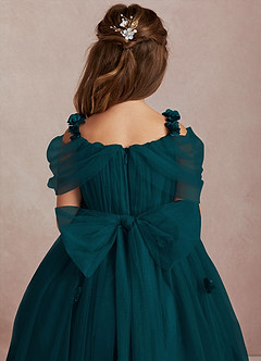 Azazie Shaylee Blumenmädchenkleider A-Linie Schulterfrei Tüll Kleid Kiefer image5