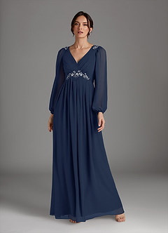 Azazie Gypsy Mother of the Bride Dresses Dark Navy A-Line V-Neck Sequins Chiffon Dress image3