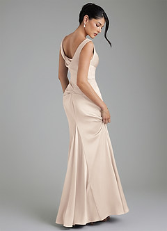 Azazie Spencer Brautjungfernkleider Meerjungfrau-Linie Plissee Stretch-Satin Kleid Alabaster Weiß image2