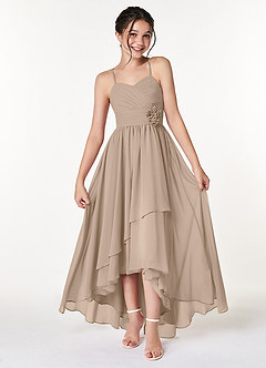 Azazie Catalina Junior Taupe A-Line Ruched Chiffon Dress image1