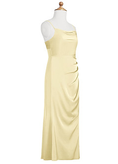 Azazie Leonis Junior A-Linie Plissee Stretch-Satin Kleid Zitronensorbet image8