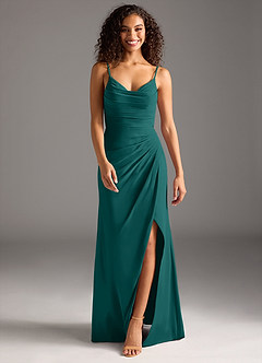 Azazie Deandra Abiti da Damigella Abito Sirena in Chiffon Plissettato Verde Pavone image5