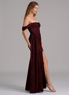 Azazie Amyra Brautjungfernkleider Wandelbar Meerjungfrau-Linie Schulterfrei Blumen-Burnout Kleid Cabernetrot image5