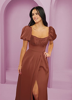 Barbie ♥ Azazie Bridesmaid Dresses Auburn A-Line Ruched Stretch Satin Dress image5