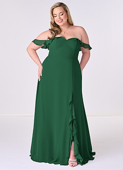Barbie ♥ Azazie Final Sale Dark Green A-Line Off the Shoulder Chiffon Convertible Dress image6