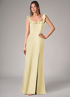 Azazie Callie Bridesmaid Dresses Lemon Sorbet Mermaid Side Slit Chiffon Convertible Dress image4