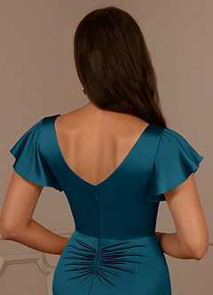 Azazie Roya Kleider für die Brautmutter Meerjungfrau-Linie Plissee mit V-Ausschnitt Stretch-Satin Kleid Tintenblau image6