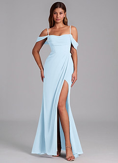 Azazie Johana Bridesmaid Dresses Sky Blue Mermaid Off the Shoulder Chiffon Convertible Dress image4