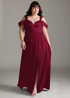 Azazie Lianne Robes de demoiselle d'honneur Robe Trapèze en Satin extensible Épaule décolletée Bourgogne image9