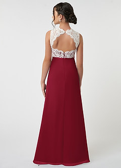 Azazie Rana Junior Robe Trapèze en Mousseline de soie Dentelle Bourgogne image2