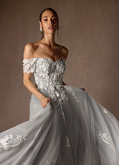 Azazie Rowe Hochzeitskleider Ballkleid Schulterfrei Tüll Kleid Diamantweiß Mokka image8