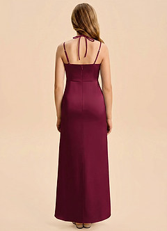 Azazie Nova Junior Burgundy Sheath Pleated Stretch Satin Dress image2
