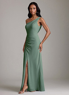 Azazie Madelyn Bridesmaid Dresses Eucalyptus Mermaid One Shoulder Chiffon Convertible Dress image6