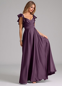 Azazie Leilani Bridesmaid Dresses Plum A-Line Ruched Stretch Satin Dress image4