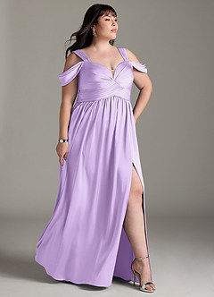Azazie Lianne Bridesmaid Dresses Lilac A-Line Off the Shoulder Stretch Satin Dress image12