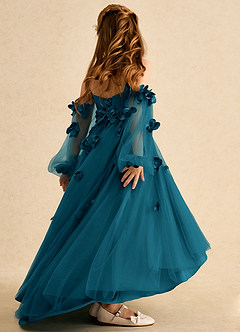 Azazie Karrie vestidos de niña de las flores Vestido de Azul Tinta de Tul de Corte En A con Con mangas image6