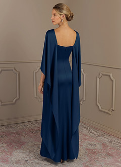 Azazie Eli Mother of the Bride Dresses Dark Navy Sheath Boatneck Stretch Satin Dress image2