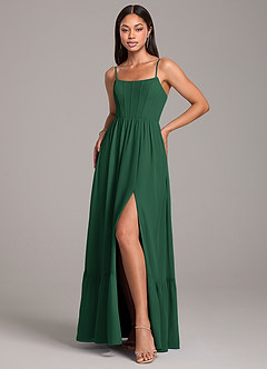Azazie Kailee Bridesmaid Dresses Dark Green A-Line with Pockets Chiffon Dress image5