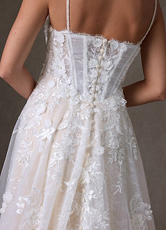 Azazie Ramina Wedding Dresses Diamond White Champagne A-Line Sweetheart Neckline Lace Dress image8