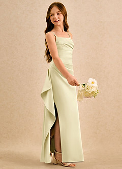 Azazie Cannoli Girls Formal Robe Demoiselle D'honneur Fillette Robe Trapèze en Satin extensible Plissée Sorbet Citron image5