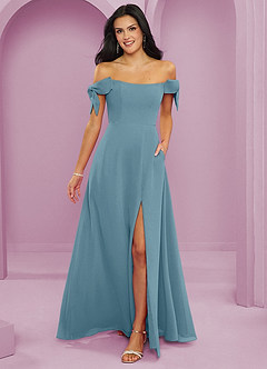 Barbie ♥ Azazie Bridesmaid Dresses Moody Blue A-Line Off the Shoulder Chiffon Convertible Dress image1