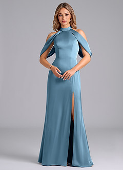Azazie Bonny Bridesmaid Dresses Steel Blue Mermaid Off the Shoulder Stretch Satin Dress image4