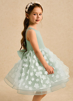 Azazie Billie Flower Girl Dresses Dusty Sage Ball-Gown Pleated Matte Satin Dress image3