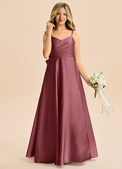 Azazie Rumi Junior Linia A Pofałdowany Satyna elastyczna Długość podłogi Młodsza druhna Sukienka image4