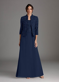 Azazie Cornelia Mother of the Bride Dresses Dark Navy Sheath Square Neckline Sequins Chiffon Dress image1