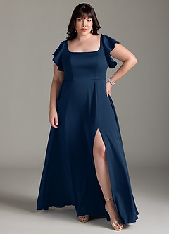 Azazie Bondi Bridesmaid Dresses Dark Navy A-Line Bow Stretch Satin Dress image7