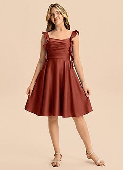 Azazie Kira Junior Robe Trapèze en Satin extensible Rayé Terracotta image6