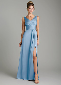 Azazie Karina Bridesmaid Dresses Powder Blue A-Line Pleated Stretch Satin Dress image6