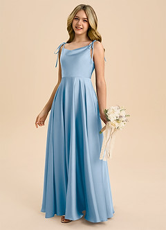 Azazie Popsy Junior Taupe A-Line Bow Stretch Satin Dress image7