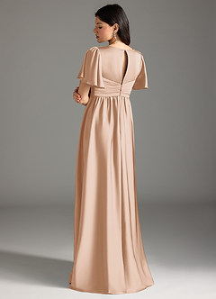Azazie Verna Maternity Bridesmaid Dresses A-Line Ruched Stretch Satin Floor-Length Dress image2