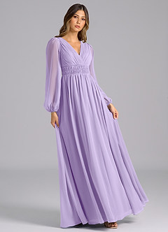 Azazie Palerma Bridesmaid Dresses Lilac A-Line Long Sleeve Chiffon Dress image4