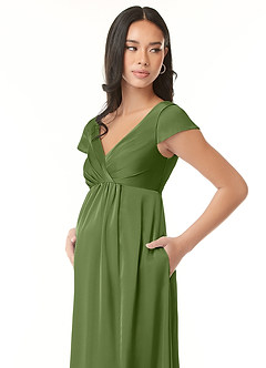 Azazie Allessia Maternity Bridesmaid Dresses A-Line Pleated Stretch Satin Floor-Length Dress image6