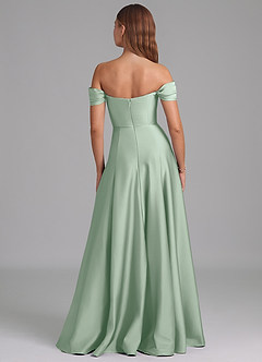 Azazie Seriana Bridesmaid Dresses Agave A-Line Off the Shoulder Stretch Satin Convertible Dress image5