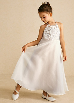 Azazie Ladybug Vendita Finale Abito A-Line in Organza Pizzo Alabastro Bianco image1