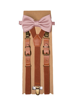 front Matching Matte Satin Pre-Tied Bow Tie & Suspenders Set