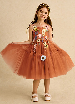 Azazie Osea Flower Girl Dresses Cinnamon Ball-Gown Pleated Tulle Dress image8