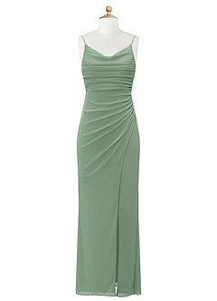 Azazie Deandra Junior Eucalyptus Sheath Mesh Dress image7