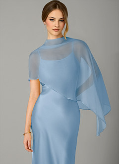 Azazie Jaleesa Bridesmaid Dresses Powder Blue A-Line High Neck Stretch Satin Dress image2