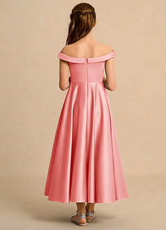 Azazie Teeny Junior Formal vestidos de niña de las flores Vestido de Coral de Satin Mate de Corte en A con Plisado image2