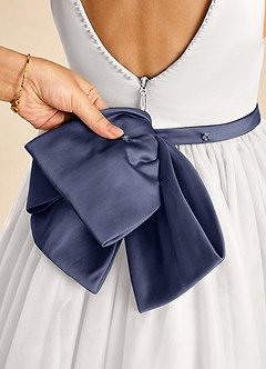 Azazie Seline Flower Girl Dresses Ivory Stormy A-Line Bow Tulle Dress image3