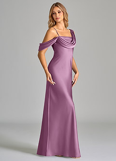 Azazie Celina Bridesmaid Dresses Wisteria Sheath Off the Shoulder Stretch Satin Dress image4