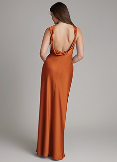 Azazie Dimitra Bridesmaid Dresses Cinnamon Sheath Pleated Stretch Satin Dress image7