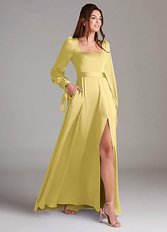 Azazie Leonia Suknie dla druhen Linia A Długi rękaw Satyna elastyczna Do ziemi Sukienka image4