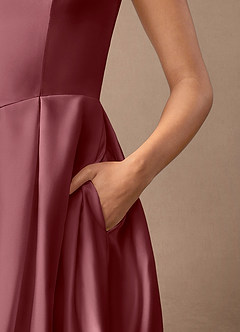 Azazie Fulton Mother of the Bride Dresses Desert Rose A-Line Pleated Stretch Satin Dress image7