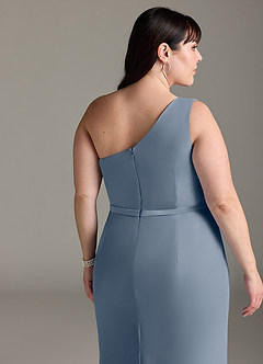 Azazie Liza Vestidos de damas de honor Vestido de Crepúsculo de Gasa de Corte Sirena con Hombro unilateral image11